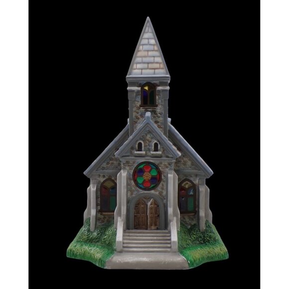 Partylite Exclusive Olde World Village #2 Stained Glass CHURCH Tealight House - Picture 1 of 8